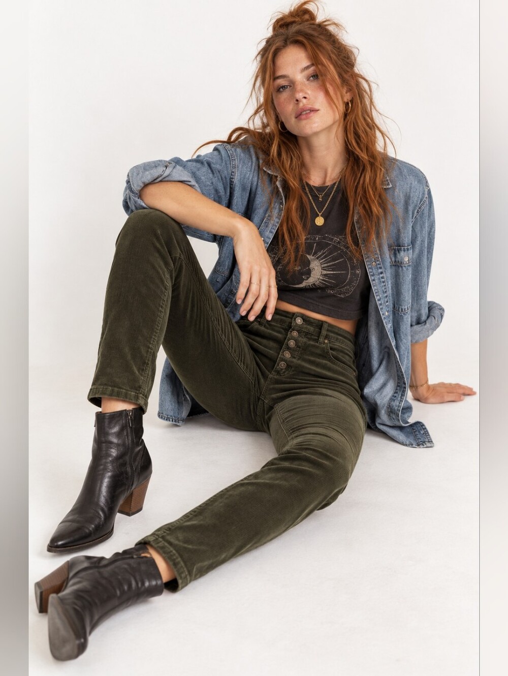 Free People We The Free Olive Corduroy Button Fly Skinny Jeans Size 28